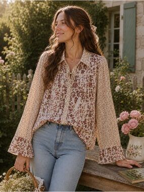 Umgee Mixed Floral Blouse NWT Size Medium Cottagecore Boho
